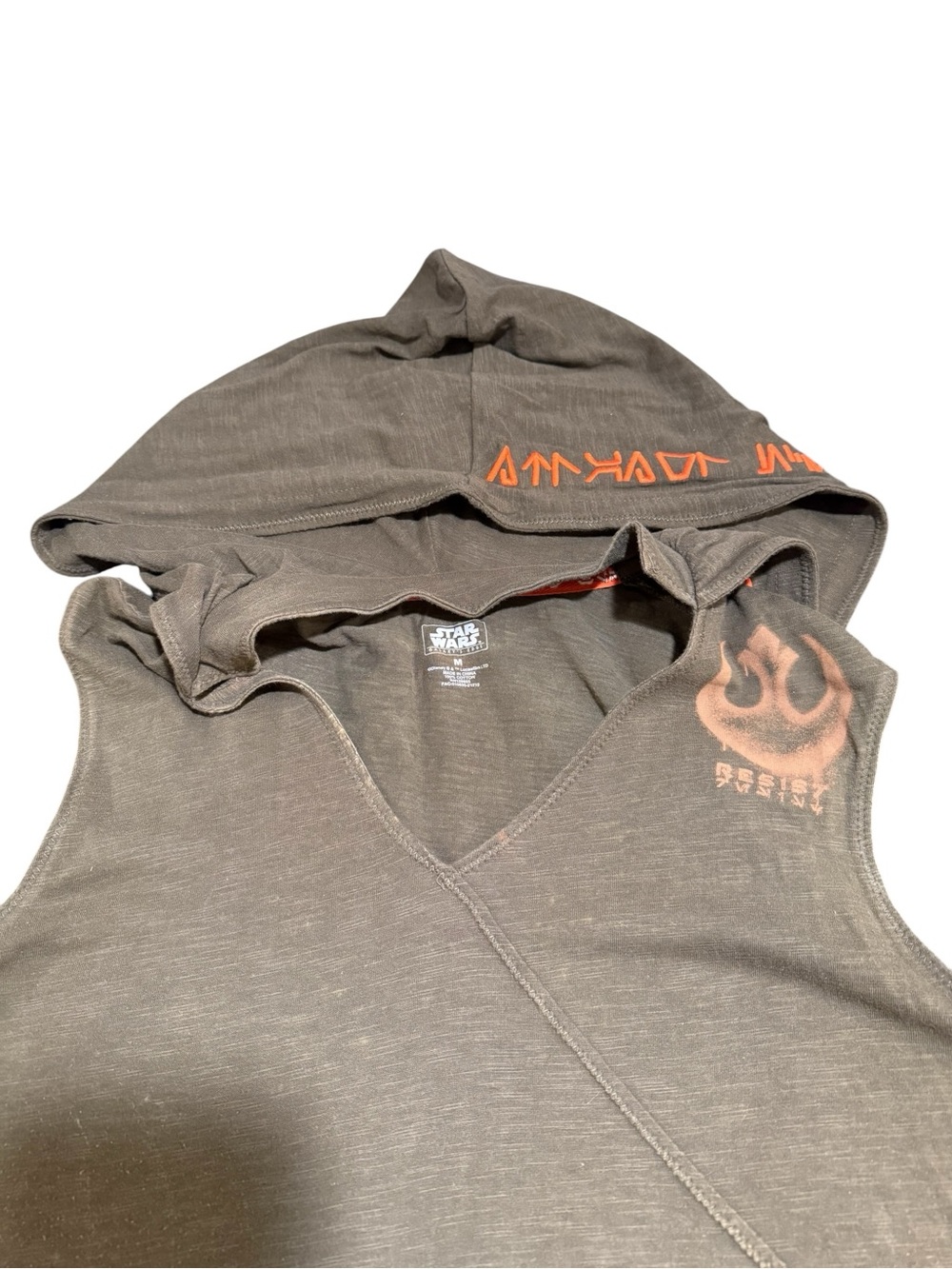 Star Wars Galaxy’s Edge Resistance Olive Green Sleeveless Hooded Tunic Sz M - Picture 4 of 11